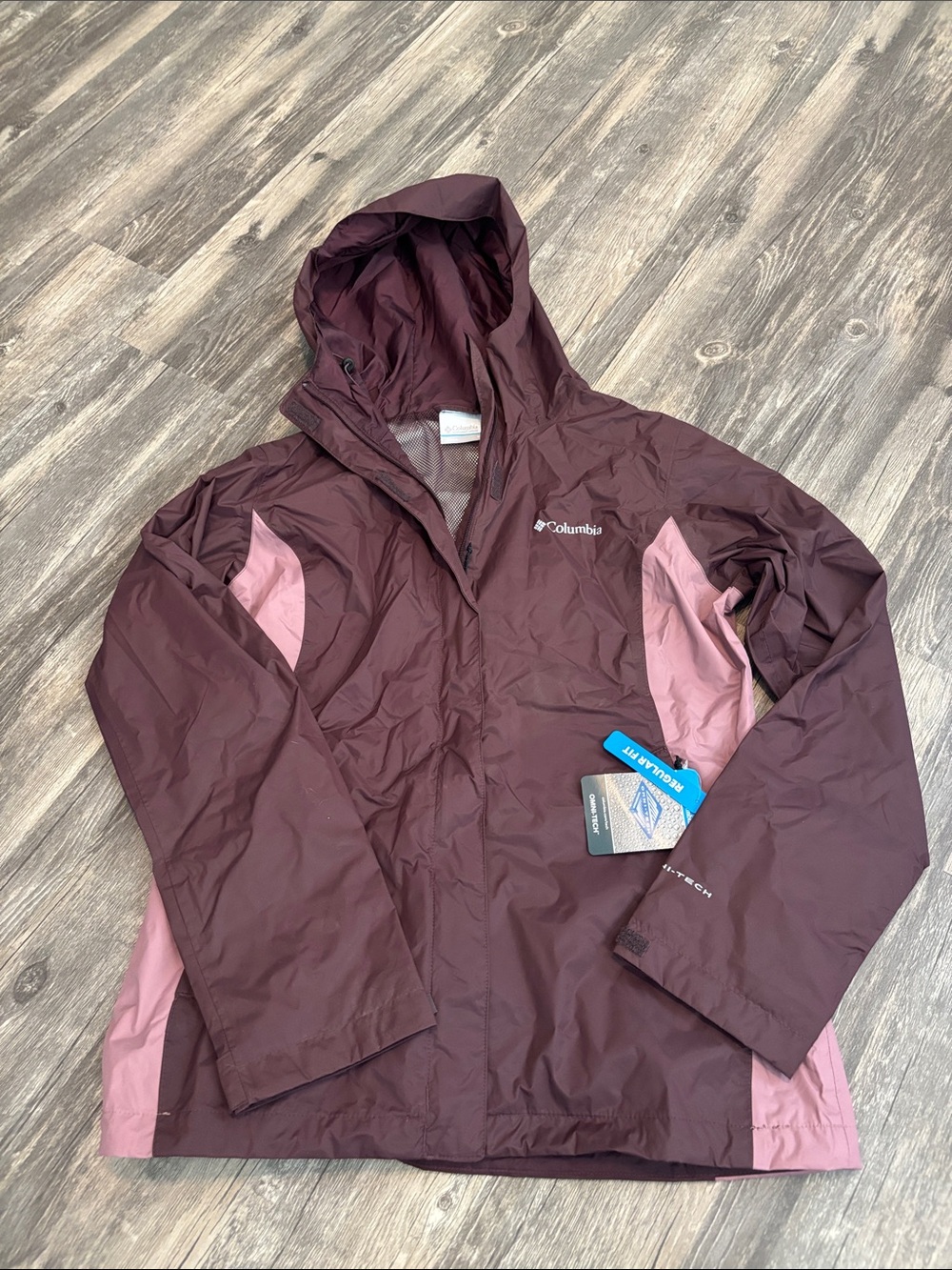 Columbia Women's Maroon & Light Pink Hooded Rain Jacket
